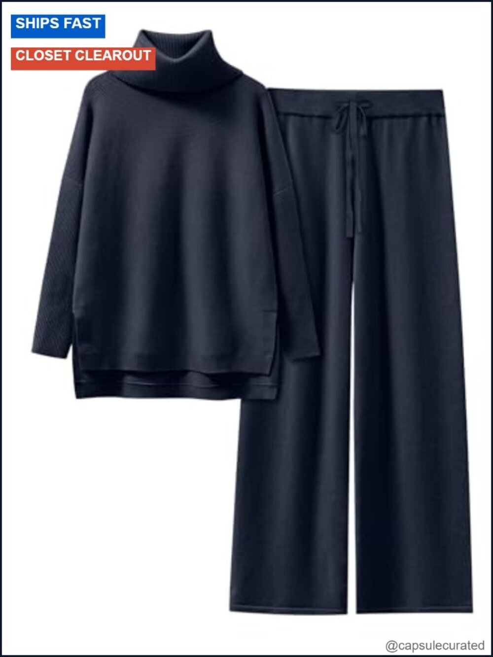 Oversized Turtleneck Sweater Lounge Set 2 Piece Wide Leg Pants